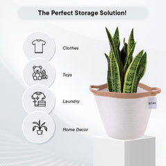 Kuber Industries Cotton Woven Storage Basket With Handle|Shelf Basket Hamper|Organizer for Toys, Socks, Cosmetic|Capacity 21 L|Pack Of 6|White|