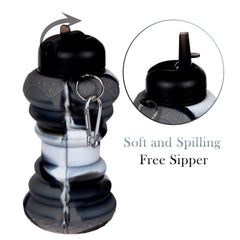 Heart Home Water Bottle | Silicone School Water Bottle | Expandable Water Bottle | Flip Cap Water Bottle | Gym Water Bottle | Sports Water Bottle | 600 ML | Black