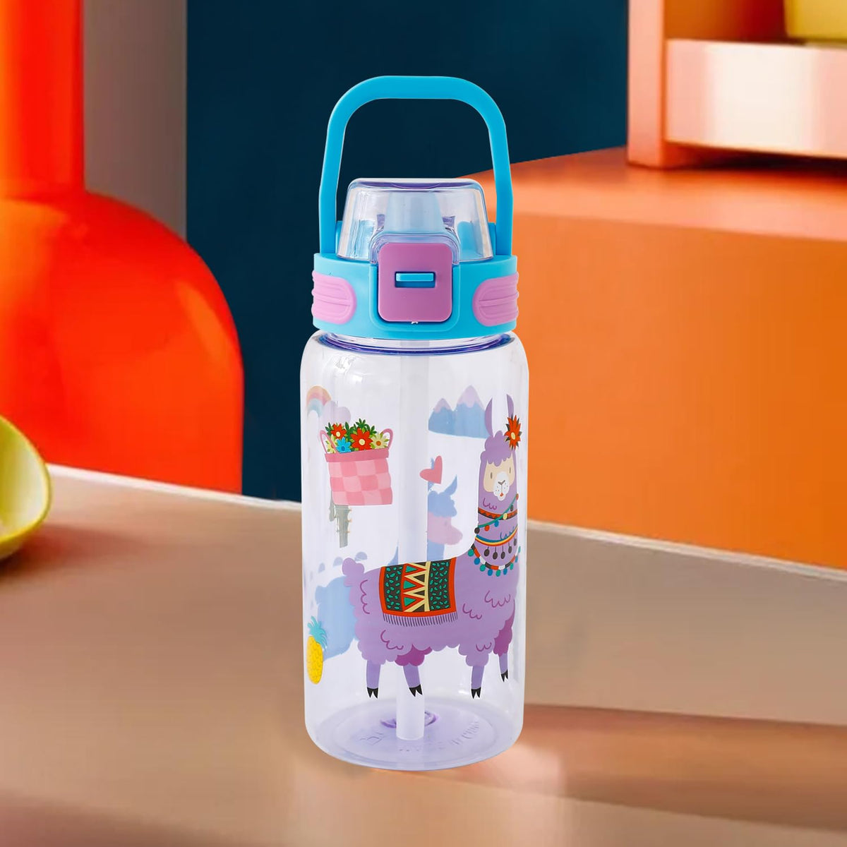 Kuber Industries Pack of 6 Kids Water Bottle With Straw |Sipper Water Bottle For Kids Boys Girls| Water Bottle with Locking Flip Lid | 650 ml | Blue | SYZ-7782B