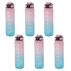 Kuber Industries Motivational Water Bottle with Time Marker | Sipper Water Bottle for Kids & Adults with Straw | For Gym, Home, Office & School | Pink Blue -1 L (Pack Of 6)