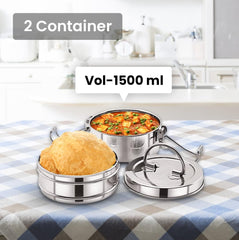 Kuber Industries Clipper Stainless Steel Tiffin Box | Lunch Box with Locking Clip I Silver | Set of 2 Box | Everyday use Home Office Steel Lunch Box (2 Container, 1000ml) (Pack of 5)