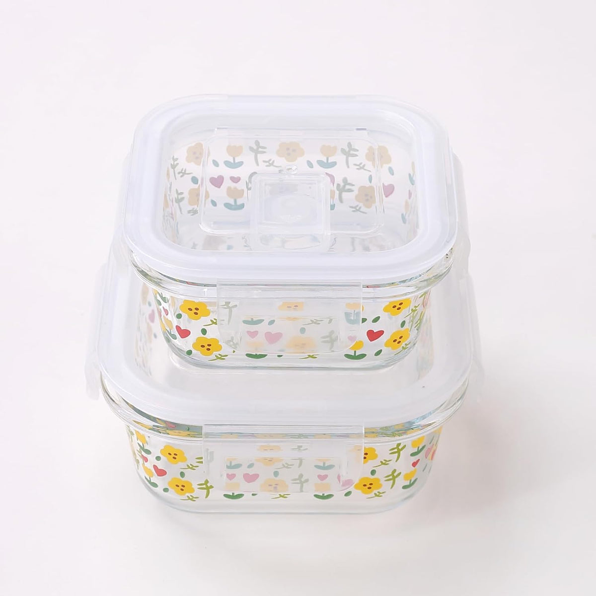 Urbane Home Borosilicate Printed Container With Lid (Square) | JDA051-MUL | Multi | Pack Of 2