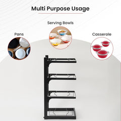 Urbane Home 4-Layer Pots and Pans Organiser Rack|Kitchen Organization And Storage|Adjustable Pot Lid Holder Rack|Home Kitchen Accessories (Black)