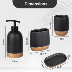 Urbane Home Premium 4-Piece Bathroom Accessories Set | Soap Dish | Liquid Soap Dispenser (250ml) | Tumbler | Brush Holder | Moisture Resistant | Scratch Proof | Black-Golden
