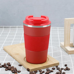 Kuber Industries Stainless Steel Insulated Coffee Mug With Sleeve|Travel Coffee Mug "380 ML"-Pack of 4|Red|