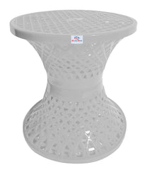 Heart Home Mesh Design Both Sided Plastic Sitting Stool, Planter Stand, Sidetable for Living Room, Bed Room, Garden in Damroo Style (White), Standard (HS_38_HEARTH021787)