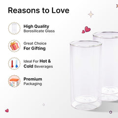 Kuber Industries 8 Pcs Double Walled Glasses | Borosilicate Glass Tumblers for Water | High Heet Resistance | Microwave & Dishwasher Safe | Juice Glasse | 250 ML | Pack of 4 | Transparent