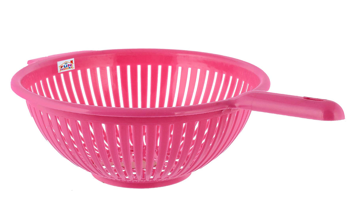 Fun Homes Plastic Strainer Colander with Long Handle Use for Pasta, Noodles, Spaghetti, Vegetables and More (Pink)-FHUNH15133, Standard (FHUNH015133)