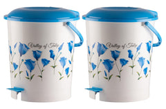 Heart Home Floral Printed Plastic Pedal Dustbin For Home, Kitchen, Office, Bathroom With Handle, 10 Litre- Pack of 2 (Blue)-47HH0762