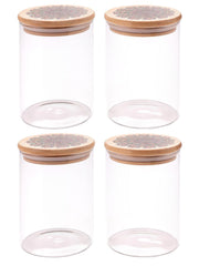 Kuber Industries Borosilicate Glass Jar with Printed Bamboo Lid|Kitchen Organizer Items and Storage|Multi-utility, Leakproof, Airtight Storage Jar for Cookies,Snacks,Tea,Coffee,Sugar|Pack of 4(600ml)