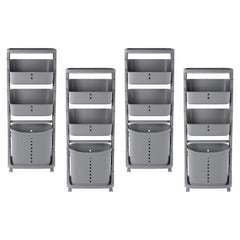 Kuber Industries Pack of 4 Multipurpose 3 Tier Laundry Basket | With Top handles | Toy Bucket | Easy to Use |MC2018-33 | Grey