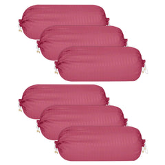 Heart Home Bolster Covers | Soft Cotton Bolster Cover Set | Diwan Round Bolster Pillow Covers | Striped Pattern Masand Cover | 16x32 Inch | Pack of 6 | Pink
