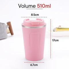 Kuber Industries Insulated Coffee Tumbler Mug with Lid for Office, Gym & Travel | Stainless Steel Leak-Proof Thermos for Tea/Coffee/Water - Ideal for Hot & Cold Beverages | CO230204C-Pink