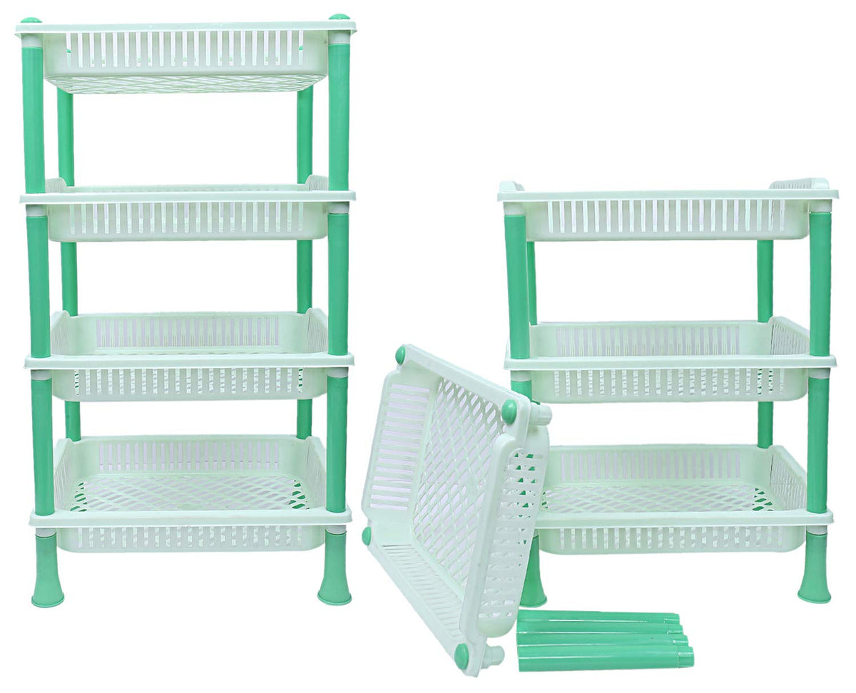 Kuber Industries Plastic 2 Pieces 4 Layer Multi-Purpose Kitchen Storage Basket Rack (Green)-Ctktc13286