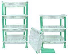 Kuber Industries Plastic 2 Pieces 4 Layer Multi-Purpose Kitchen Storage Basket Rack (Green)-Ctktc13286