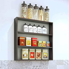Kuber Industries Kitchen Wall Shelf|Wooden Handicraft Wall Mounted 3 Shelves for Kitchen|Multipurpose Storage Wall Shelf,30"X30" (Brown) (Pack of 2)