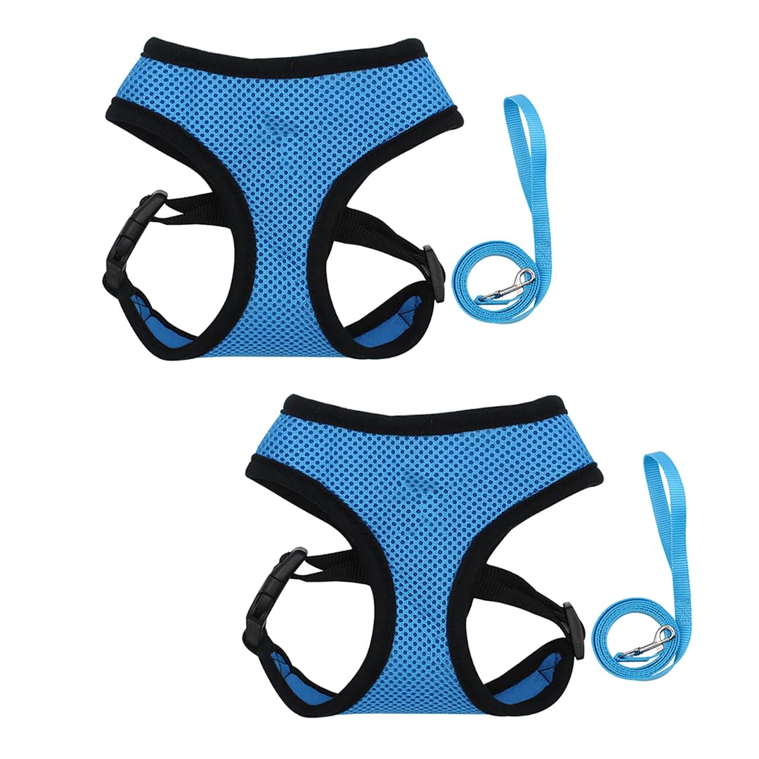 Kuber Industries Reflective Dog Harness with Adjustable Leash|Breathable Polyester Mesh Fabric with Top Carry Handle|Large Size|HAT-818|Comfortable No-Pull Grip|Quick Release Buckles|Blue (Pack of 3)