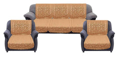 Kuber Industries Leaf Design 6 Piece Velvet 5 Seater Sofa Cover Set - Gold