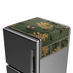 Kuber Industries Fridge Top Cover | Fridge Top Cover with Pockets | Refrigerator Top Cover for Kitchen | Fridge Top Cover with 6 Utility Pockets | Flower Fridge Cover | Green