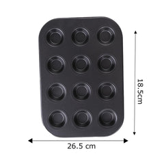 Homestic Pack of 5 12 Slots Non-Stick Cup Cake Tray|Cup Cake Mould for Baking|Idol for Muffin, Small Cake (Black)