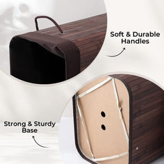 Kuber Industries Bamboo Basket With Lid|Foldable Laundry Basket For Clothes|Durable Rope Handles & Removable Bag (Dark Brown) (Pack Of 4)