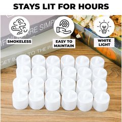 Kuber Industries LED Tea Light Candles for Home Decor |Battey Operated |Yellow Light |Safe & Easy to Maintain |Diwali Lights for Decoration Festivities & Parties|BO-051702A|White|Set Of 24 (Pack Of 3)