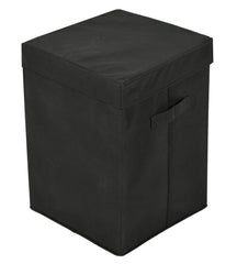 Heart Home Non-Woven Foldable Large Laundry basket/Hamper With Lid & Handles (Black)-44HH0189
