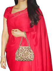 Kuber Industries Women 2 Pieces Polyester Embroidered Woman Potli Bag, Maroon & Cream - Ctktc31401