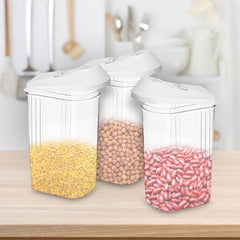 Urbane Home Plastic Dispenser Kitchen Set | Smooth Sliding Mouth/Lid Mechanism | Food Grade Plastic, Durable and Freezer safe | Container for Kitchen Storage Set of 3 | 750ml