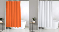 Kuber Industries 2 Pieces PEVA Shower Curtain Liner, Heavy Duty Plastic Shower Curtain with Hooks for Bathroom, Bathtub, 70" x 80", Orange & White-KUBMART11568