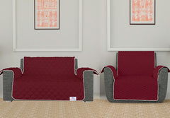 Heart Home Both Sided 2+1 Seater Sofa Cover|Polyester Check Design Couch Cover|Non-Slip Stretchy Sofa Slipcovers (Maroon & Gray)