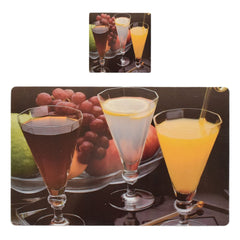 Kuber Industries Juice Glass Print PVC Table Mats/Placemat with 6 Coasters for Kitchen, Dining Table Set of 6 (Brown) 54KM4380