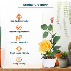 Kuber Industries Artificial Plants for Home D?cor|Natural Looking Indoor Fake Plants with Pot|Artificial Flowers for Decoration-Pack of 2 (Yellow)