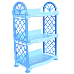 Heart Home Organising Rack| Plastic 3 Shelves Kitchen Storage Stand|Durable Wall Mounted Jar Kitchen Utensils Organizer,Pack of 2 (Blue & Gray)
