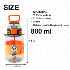Kuber Industries Pack of 3 Kids Water Bottle With Straw |Sipper Water Bottle For Kids Boys Girls| Water Bottle with Locking Flip Lid | 800 ml |Orange | SYZ-7744C