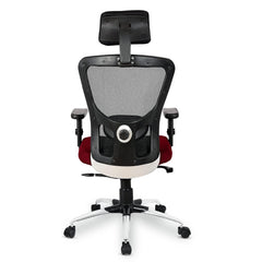 Kuber Industries Ergonomic Office Chairs for Work From Home | Comes with Manual Height Adjustable, Armrest, Headrest & Lumbar Support | Comfy Study Chair for Students with Wheels | Black & Maroon Seat