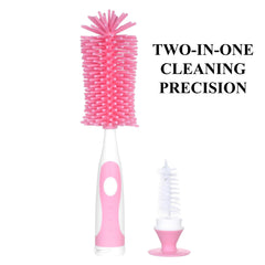 Kuber Industries Bottle Brush | Long Handle Bottle Brush | Silicone Bottle Cleaner Brush Set | Baby Feeding Bottle Cleaning Brush | Nipple Cleaner with Suction Base | Pink