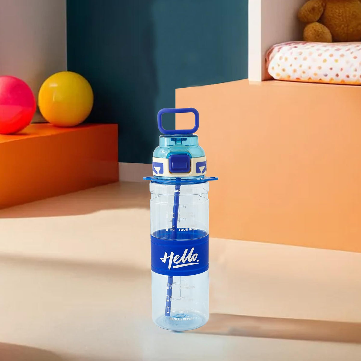 Kuber Industries Pack of 4 Kids Water Bottle With Straw |Sipper Water Bottle For Kids Boys Girls| Water Bottle with Locking Flip Lid | 800 ml |Blue | SYZ-7740C