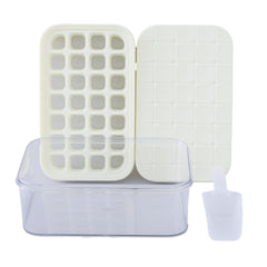 Kuber Industries 2 Layer Ice Cube Trays with Storage Box & Ice Scoop | 56 Compartments | One Press Demolding | Ice Cubes for Whiskey Cocktails Mocktails Soft Drinks | BPA Free | White