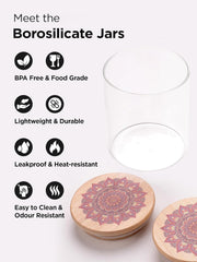 Kuber Industries Borosilicate Glass Jar with Printed Bamboo Lid|Kitchen Organizer Items and Storage|Multi-utility, Leakproof, Airtight Storage Jar for Cookies,Snacks,Tea,Coffee,Sugar|Pack of 6(300ml)