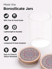 Kuber Industries Borosilicate Glass Jar with Printed Bamboo Lid|Kitchen Organizer Items and Storage|Multi-utility, Leakproof, Airtight Storage Jar for Cookies,Snacks,Tea,Coffee,Sugar|Pack of 4(1000ml)
