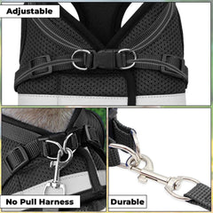 Kuber Industries Reflective Dog Harness with Adjustable Leash|Breathable Polyester Mesh Fabric |Medium Size|HT-844|Comfortable No-Pull Grip|Quick Release Buckles|Easy On-Off Harness|Black (Pack of 6)