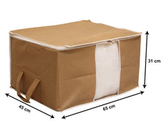 Kuber Industries Foldable Non Woven Clothes Storage Bag Wardrobe Organizer Underbed Bag With Tranasparent Window- Pack of 2 (Brown)-HS43KUBMART26713