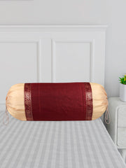 Heart Home Bolster Covers | Dupion Polyester Bolster Cover Set | Diwan Bolster Cover Set | Bolster Pillow Cover | Lace Design Masand Cover | 16x32 Inch | Pack of 4 | Maroon