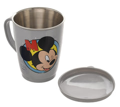 Kuber Industries Mickey Face Printed Food Grade BPA Free Tea/Coffee Mug for Coffee Tea Cocoa, Camping Mugs with Lid, Pack of 6 (Light Grey), Standard