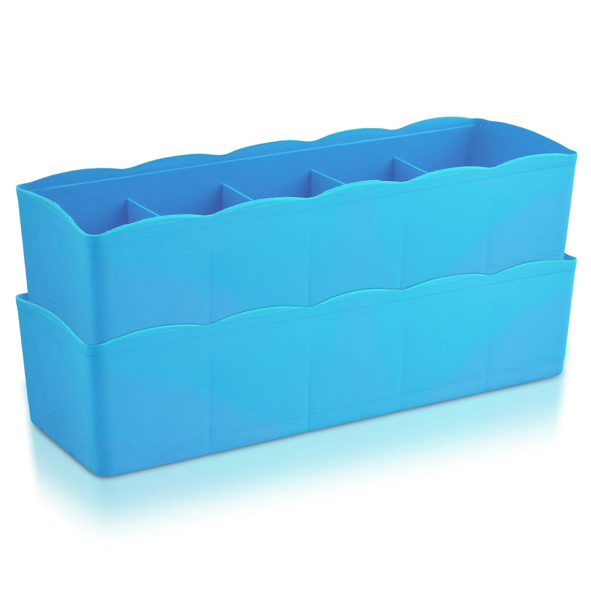 Heart Home Drawer Organizer | Plastic Undergarment Organizer for Socks-Ties | Stackable Drawer Divider Box | Closet Storage Box | 5 Grid Stationery Organizer | Pack of 2 | Blue