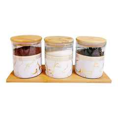 Urbane Home Borosilicate Glass Containers with Bamboo Lid and Tray|Kitchen Organizer Items and Storage|Multipurpose Airtight Containers|3 Pieces Kitchen Containers Set-850ml Each