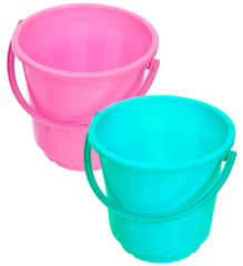 Heart Home Bucket|Plastic Bucket for Bathroom|Bucket for Bathing|Unbreakable Bucket with Handle|16 Liter|Pack of 2 (Pink & Green)