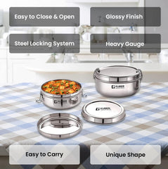 Kuber Industries Set of 2 Stainless Steel Food Pack Lunch Box with Locking ClipI 250 ml and 400 ml I Clip Tiffin Box I Office Home School Tiffin Dabba (Pack of 2)