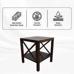 Kuber Industries Durable & Sturdy Sheesham Wood Bed Side Table for Bedroom | Modern & Aesthetic End Corner Table for Living Room, Home & Offices | Home Furniture Items | Dark Brown